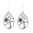 Oval Tree of Life Earrings in Sterling Silver with an Amethyst Stone, #8040