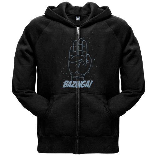Big Bang Theory - Mens Spock Hand Bazinga Zip Hoodie 3X-Large Black 3X-Large Black