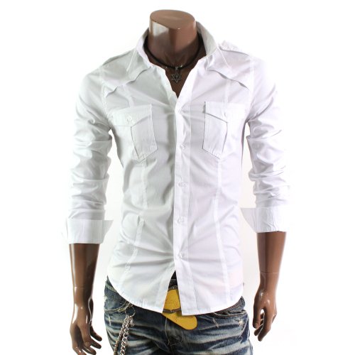 Mens Casual Shoulder Strap Pocket Slim Dress Shirts (CJL)