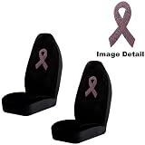 Pink Ribbon Breast Cancer Awareness Logo Gem Crystal Studded Rhinestone Bling Car Truck SUV Front Universal-Fit Bucket Seat Covers - PAIR