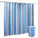 Bathroom Sets 14 Piece Hamper Shower Curtain and Hook Set with Blue Stripe Design by 
