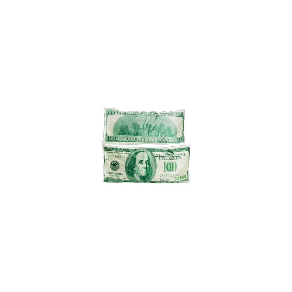 Plush 100 Dollar Bill Pillow Printed Both Sides Size 24 X 11 On