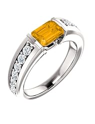 Platinum 7.00x5.00mm Emerald Cut Citrine and Diamond Ring -- LIFETIME WARRANTY