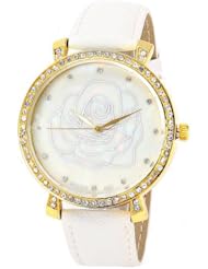 Stylish Flower Pattern Quartz Watch Wristwatch Timepiece w Rhinestones f Lady Women Girls - White SWWT2-290202