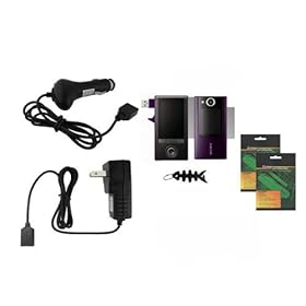 iShoppingdeals - Car Charger + Travel Wall/Home AC Charger + Front/Back Screen Protector for Sony Bloggie DUO MHS-FS2 4GB 2HR Video Camera