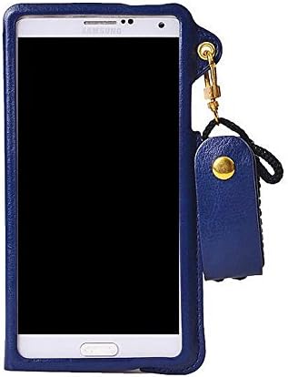 Crazy Genie Lanyard Pouch with Card Slot Holder PU Leather Case Cover for the Samsung Galaxy Note 4 (Blue Sapphire)