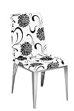 Premier Housewares Dining Chair with White and Black Flower Design and Leather Effect