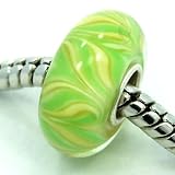 .925 Sterling Silver Troll Style Exquisite Limited Edition Murano Glass " Green Yellow " Bead Also Fits Pandora Chamilia Kay Etc. Bracelet