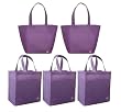 2 Purple Reusable Shoulder Tote Bags+3 Purple Grocery Tote Bag Combo Pack