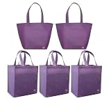 2 Purple Reusable Shoulder Tote Bags+3 Purple Grocery Tote Bag Combo Pack