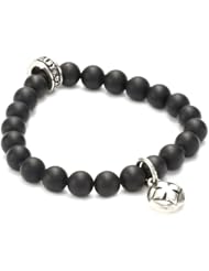 King Baby Black Onyx Bead with Silver MB Cross Button Bracelet