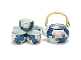 6-pc Japanese Tea Set - Cobalt Blue with Light Pink and Blue Flowers