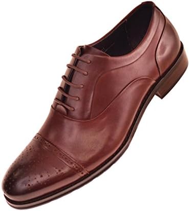 Steven Land Footwear Collection Mens Classic Burgundy Genuine Leather Perforated Designed Cap Toe Oxford Dress Shoe : Style SL829-175
