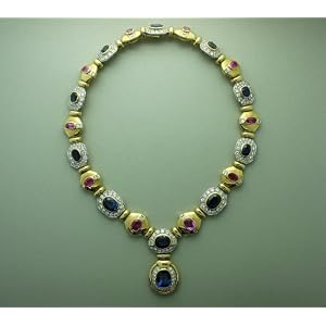 18k Blue and Pink Sapphire and Diamond BULGARI Necklace