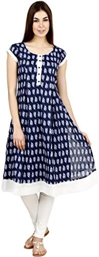Uptowngaleria Women's Printed Chiffon Anarkali Kurta Medium Blue