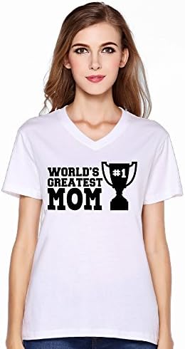 Women Worlds Greatest Mom V-Neck Graphic Dress Shirt