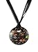 Necklace - N115 - Murano Glass Style - Round Shape ~ Black and Copper with Millefiore Flowers hung on 5 Strand Organza and Cotton Cord + 2" Extension Chain