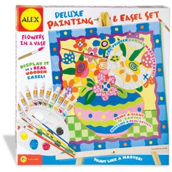 Alex Flowers Deluxe Painting and Wooden Easel Set - 16" X 16" Canvas and Acrylic Paints