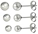 3 Pairs Ball Stud Earrings: Stainless Steel Hypoallergenic Earrings, 4 mm, 5 mm and 6 mm Ball Studs