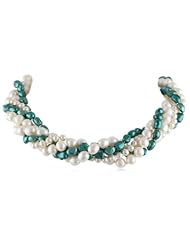 5.5-8.5mm Freshwater Cultured Pearl 5-Strand Necklace Accented with Sterling Silver Fancy Magnetic Clasp, 18"