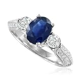 Natural Sapphire and Diamond Ring in Platinum 3 Stone Ring (G, SI2, 2.12 cttw), 8x6mm, Certificate of Authenticity