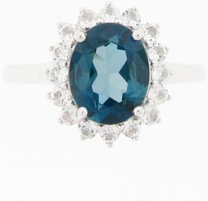 Sterling Silver London Blue Topaz and White Topaz Ring-sz 7