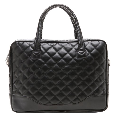 14.1 inch Classic All Black Professional Diamond Quilted Pattern Bubble Foam Padded Laptop Computer Notebook Sleeve Office Tote Briefcase Carry Case Messenger Shoulder Bag