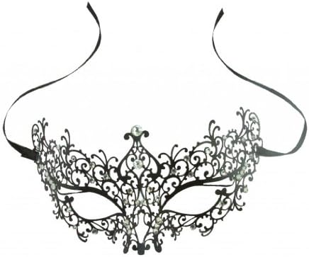 Laser Cut Metal Venetian Pretty Masquerade Mask w/ Clear Rhinestones
