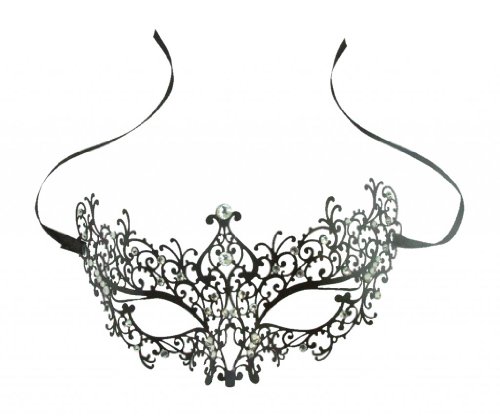 Laser Cut Metal Venetian Pretty Masquerade Mask w/ Clear Rhinestones