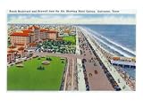 galveston galvez hotel:Galveston, Texas - Aerial View of Beach Blvd, Seawall, and the Hotel Galvez, c.1945 Travel Premium Poster Print, 32x24