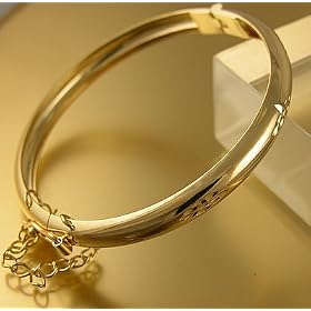 Womens 18K Gold Filled Hinged Diamond Cut Bangle Bracelet