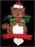 Brown Spotted Cat Holding A Green Fish Christmas Ornament #182269