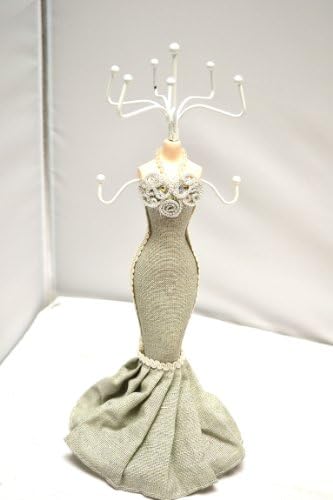 Embellished Light Gray Canvas Strapless Mermaid Dress Mannequin Jewelry Stand w/ Flower
