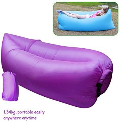Netspower Tartan Nylon Fabric Beach Lounger,Outdoor Convenient Inflatable Lounger Sleeping Compression Air Bag Hangout Bean Bag Portable Dream Chair Air Mattresses Bedding (Purple) by CHRWANG