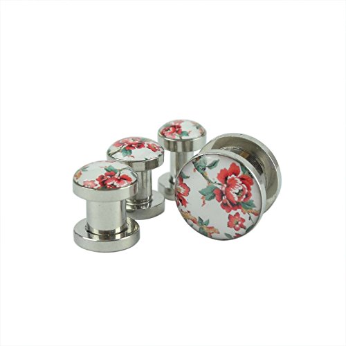 Longbeauty Stainless Steel Peony Flower Ear Plug Stretcher Pair