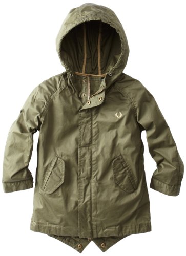 Fred Perry Boys 2-7 Coated Cotton Fishtail Parka, Iris Leaf, 4/5