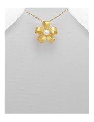 Flower Fresh Water Pearls Pendant Necklace In 92.5 Sterling Silver