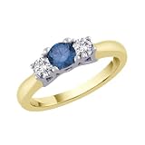 3 Diamond Anniversary Ring 1/2 ct. in 14K Yellow Gold with Blue Center Diamond