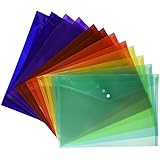 Lightahead&reg; LA-7550 Clear document folder with snap button,Premium Quality Poly Envelope, US LETTER / A4 size, Set of 12 in 6 assorted Colors, Blue, Green, Orange, Yellow, Purple, Maroon