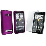 FOR HTC EVO 4G PURPLE RUBBER HARD CASE+SCREEN PROTECTOR