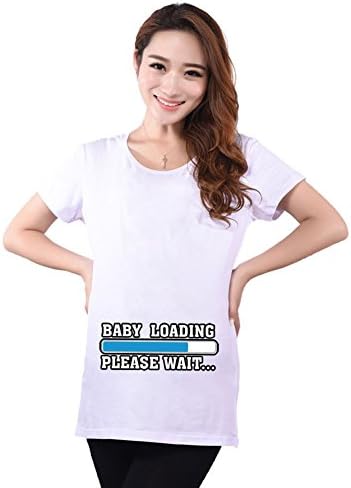 Cotton Whisper Women's Baby Loading Please Wait Print Maternity Loose T-Shirt (XX-Large, White)