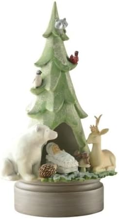 Christmas Natures Animal Nativity Spinning Musical Tree 11" H Figurine Statue Music Plays Silent Night