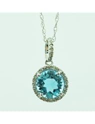 O&G Australia Natural Blue Topaz & Diamond (1.54ct), 14K White Gold Pendant