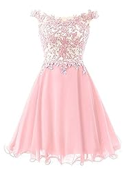 A-line Cocktail Short Off the Shoulder Sleeveless Flared-Skirt Chiffon Beaded Lace Crystal Evening Dress/Homecoming Dress/Prom Dress/Party Dress/Wedding Dress 