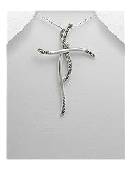 Cross Marcasite Pendant Necklace In 92.5 Sterling Silver