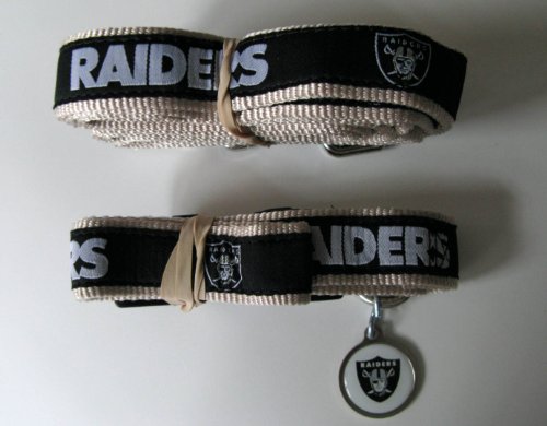 Oakland Raiders Premium Pet Set Dog Leash Collar ID Tag SMALL
