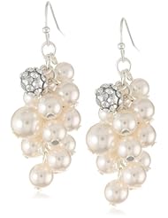 Silvertone Simulated Pearl Raspberry Bead Dangle Earrings