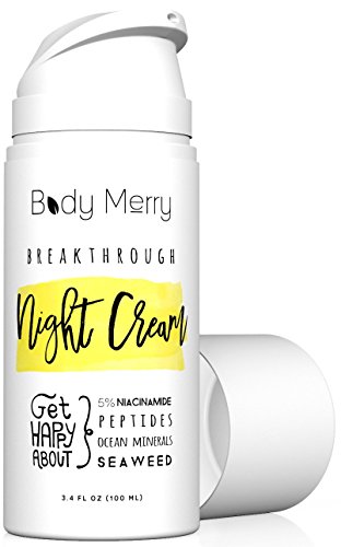 Anti Aging Night Cream Moisturizer with 5% Niacinamide + Best Natural & Organic Ingredients like Hyaluronic Acid + Ocean Minerals + Seaweed to Fight Wrinkles, Lines, Acne & Spots - 3.4 oz - Body Merry