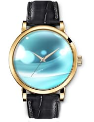 SPRAWL Aanalog Fashion Series Gold Ladies Watches of Genuine Black Leather Strap,Unique Wrist Watch for Women Girls Designed with Circles and bars metallic blue background