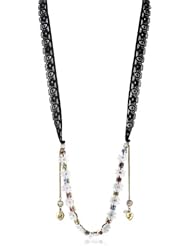 Betsey Johnson "Girlie Grunge" Black Tie Flower Adjustable Necklace, 52"